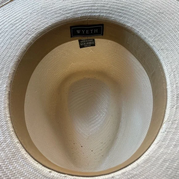 wyeth remy ivory white embroidered band western panama fedora straw sun hat NEW - Picture 8 of 8
